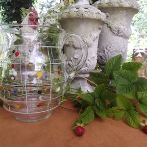 Krug Glaskrug Punkte Art Deco Wasserkrug Saftkrug Abrissglas Brocante Landhaus Cottage Sommer