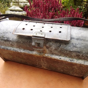 Antik Zink Botanisiertrommel Zinkbehälter Metall Behälter Korb Angler Brocante Landhaus Cottage