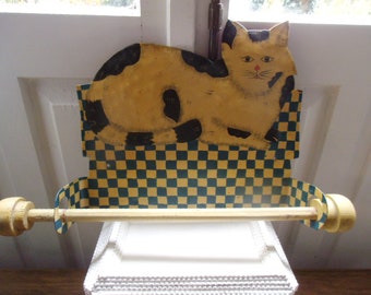 Kitchen Roll Holder Towel Rail Cat Tin Cat Country House Cottage