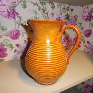 Henkelvase Krug Vase Kanne Milchkanne Rillen Blumenvase Wasserkrug Henkel Vintage Landhaus Cottage Stil Bauernhaus