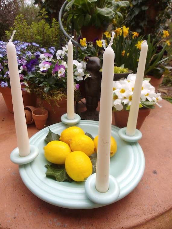 Kerzenhalter Schale Keramik Keramikleuchter Obstschale Leuchter Mint Ostern Frühling Keramikschale Landhaus Cottage
