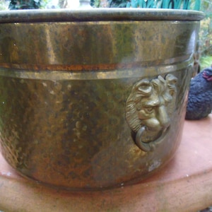 Messing Übertopf Topf Kübel Sektkübel Kühler Weinkühler Löwenkopf Messingtopf Brocante