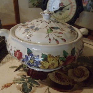 Bonboniere Flowerpiece Booths Terrine Lidded Box Porcelain Terrine Porcelain Floral Pattern Blossoms Made in England Country House Cottage