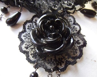 Trauerschmuck Halsband Kropfband Gothik Schwarz Schmuck Spitze Tracht  Trachtenband Trauer