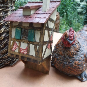 Wooden house old cottage mailbox card index note box wooden box wall box wall box hinged hand-carved half-timbered brocante vintage