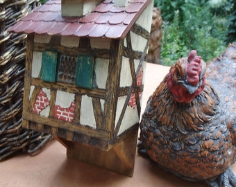 Wooden house old cottage mailbox card index note box wooden box wall box wall box hinged hand-carved half-timbered brocante vintage