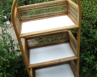 Vintage shelf standing shelf bamboo rattan mid century round arch shelf bathroom round arch boho hippie wickerwork