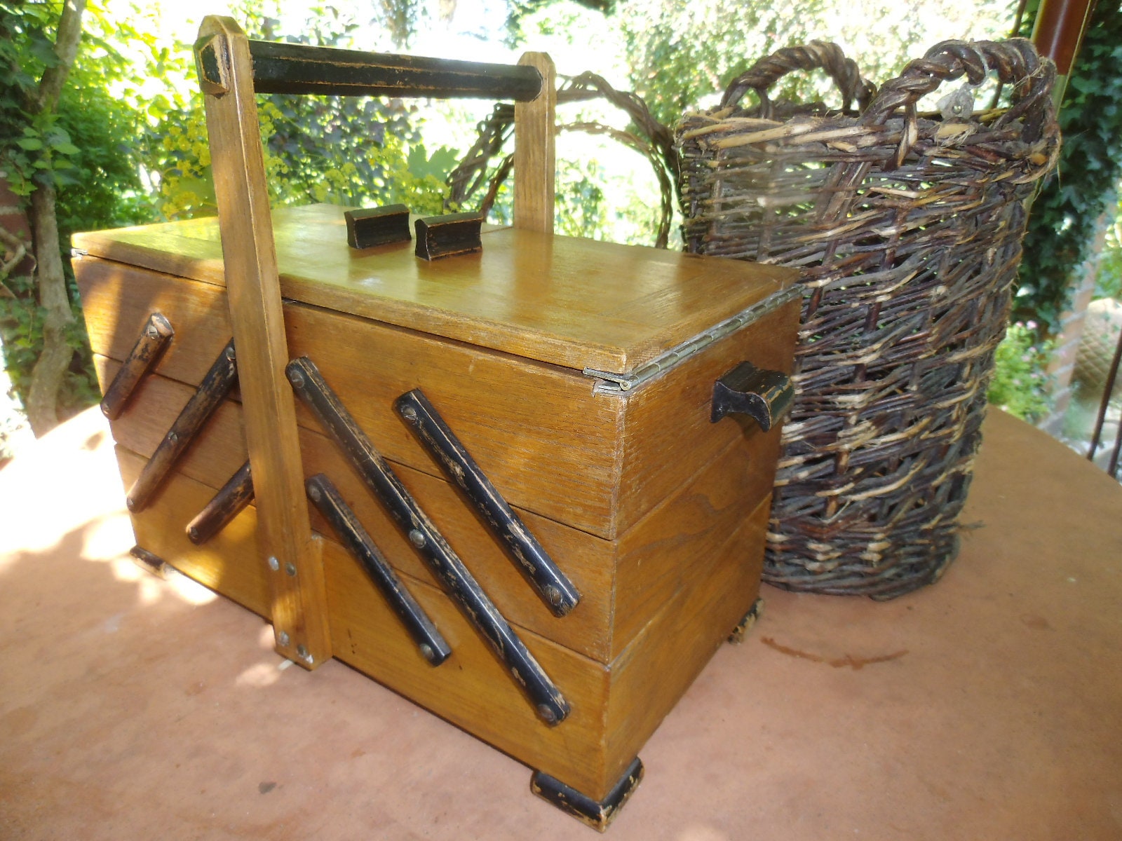 Antik Art Deco Nähkästchen 30er Jahre Nähkasten Kästchen Holzkasten Vintage Landhaus Cottage Shabby