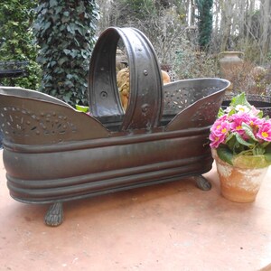 Antik Jardiniere Kupfer Messing Blumenwanne Blumentopf Übertopf Pflanzschale Löwenfüße Korb