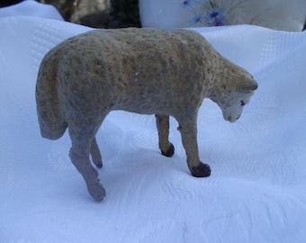 Antique sheep, nativity sheep, nativity animal, nativity figure, animal figure, figurine, nativity scene, flocked sheep, brocante, Christmas decoration, Christmas, country house, cottage