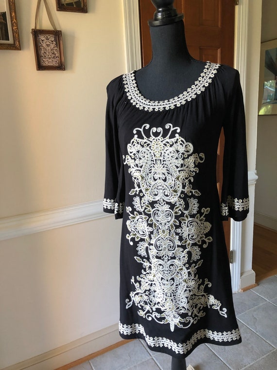 Black knit embellished dress