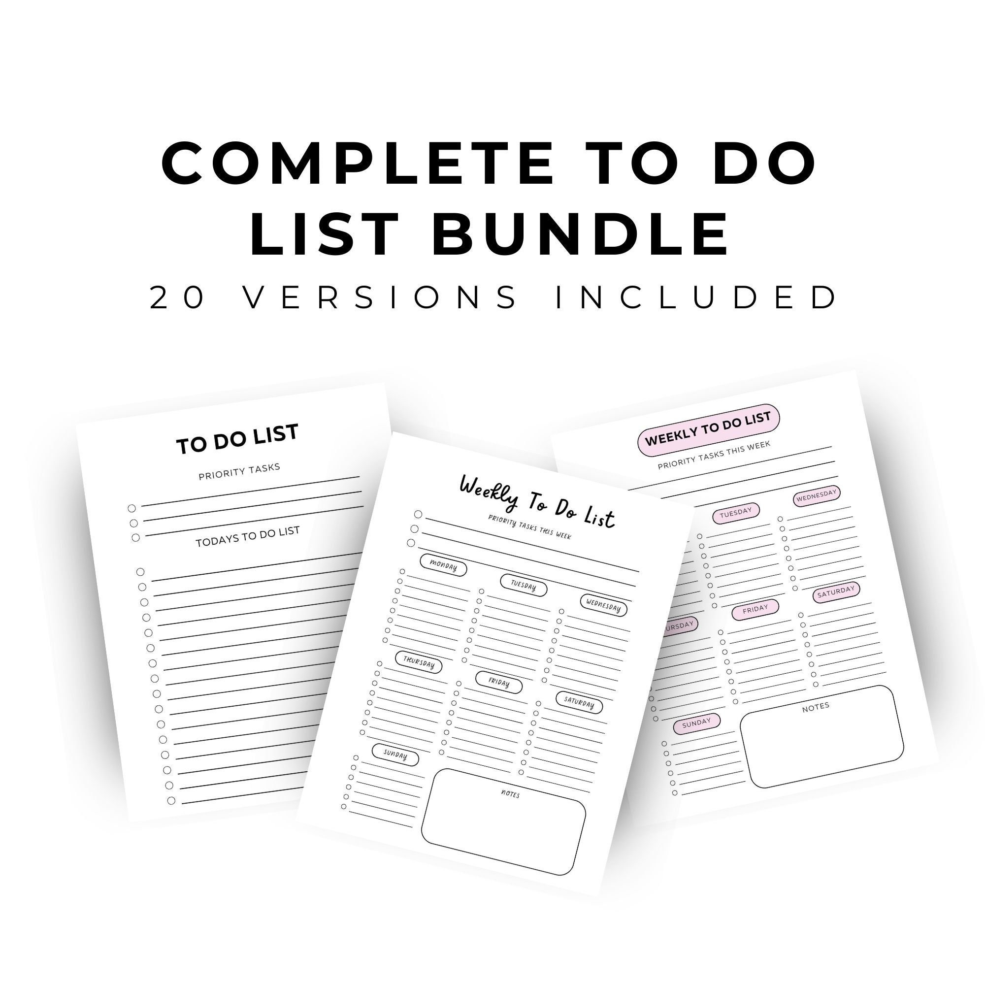 Bundle. List Bundle - to Do List Printable Minimalist, Daily to Do List, Weekly to ...