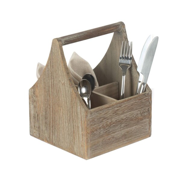 Oak Effect Square 4 Section Cutlery Holder Wooden Cutlery Basket Caddy Oak Effect 4 Compartment Table Top Cutlery Organiser Utensil Basket