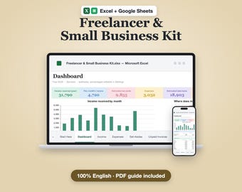 Freelancer Invoice & Expense Tracker Excel Google Sheets | Income Tracker, Bookkeeping Spreadsheet | Self Employed Small Business Kit