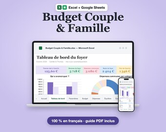 Budget Couple Français Excel + Google Sheets | Budget Familial à Deux, Partage des Dépenses au Prorata, Qui Doit Combien | 2 Thèmes