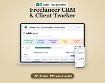 Freelance CRM Excel & Google Sheets | Client Tracker, Sales Pipeline, Automatic Follow-up Reminders | Small Business Contact Tracker