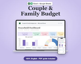 Couple Budget Spreadsheet Excel & Google Sheets | Shared Expenses Split, Family Budget Planner, Who Owes Whom | Household Budget Template