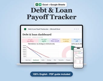Debt Payoff Tracker Excel & Google Sheets | Debt Snowball, Avalanche Spreadsheet, Loan Repayment Planner | Debt Free Date, 2 Themes