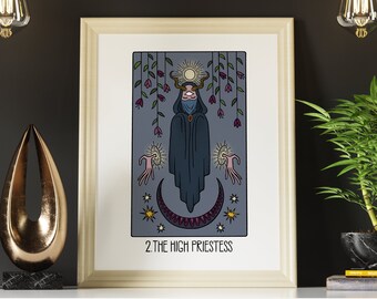 Greater Secrets Tarot: The High Priestess Wall Print, Tarot Card Art, Full Color OR Black