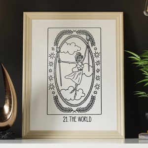 Greater Secrets Tarot: The World Wall Print, Tarot Card Art, B&W Black and White