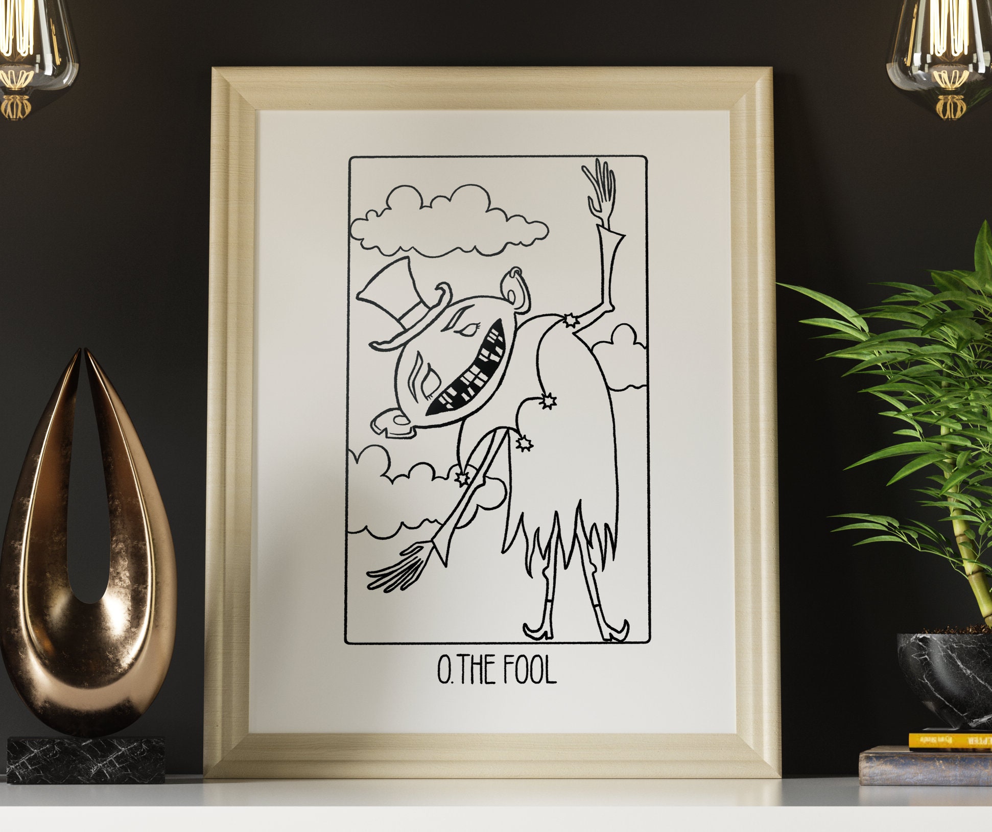 Greater Secrets Tarot: The Fool Wall Print, Tarot Card Art, B&W Black and White