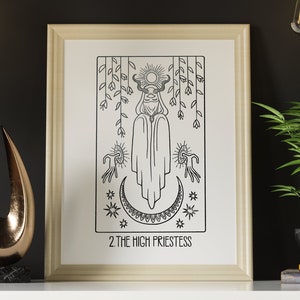 Greater Secrets Tarot: The High Priestess Wall Print, Tarot Card Art, B&W Black and White
