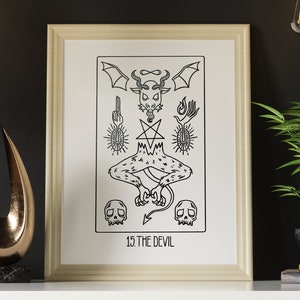 Greater Secrets Tarot: The Devil Wall Print, Tarot Card Art, Noir et Blanc noir et blanc N&B