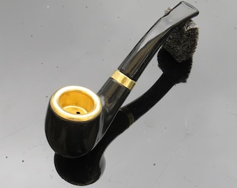 Small Black Curved Smoking Pipe, 4 Inch Classic Style Tobacco Pipe with Metal Bowl