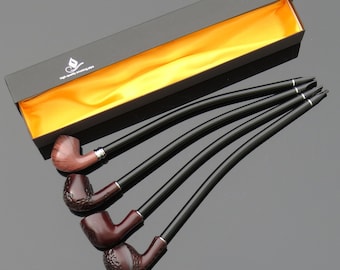 Gandalf Style Smoking Pipe, 16" Curved Churchwarden Pipe, Wood Effect