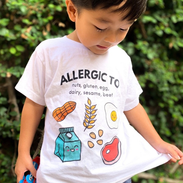 CUSTOM Kids Food Allergy Shirt, Food Allergy Kids Graphic Tee | Nut allergies , milk, egg, peanuts, gluten, soy allergy shirts, custom made