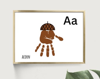 Learn Alphabet Acorn Hand Print Painting Activity | Printable Classroom Handprint Sheet | Teach ABCs and Colors | Toddler Paint & Learn