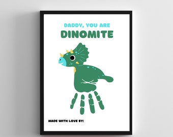 Dinomite Dad | Card for Father's Day | Handprint Gift for Papa | Keepsake for Grandpa Dad from Toddler | Diy Gift from Kids J29