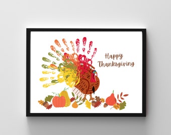 Thanksgiving Handprint Printable | Turkey Footprint Keepsake | Toddler Homeschool Activity | Classroom Fun | Gift for Grandparents | J74