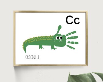 Learn ABC Crocodile Hand Print Activity | Kids Gallery Art | Education Template for Kids | Teacher ABC Worksheet | Playroom Artwork For Kids