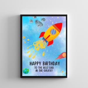 Kids Handprint Craft | Printable Birthday Card for Dad | Gift for Papa From Toddler | Happy Birthday | Outer Space Planets | Home School J59