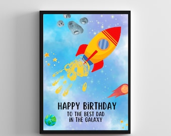 Kids Handprint Craft | Printable Birthday Card for Dad | Gift for Papa From Toddler | Happy Birthday | Outer Space Planets | Home School J59