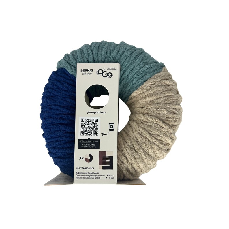 Bernat Yarnspirations O'GO Blanket Yarn Alpine Blue Beige Etsy