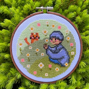 Boy with cat PDF cross stitch pattern