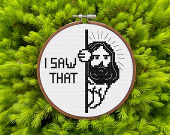 Funny Jesus 'I Saw That' Cross Stitch Pattern – Religious Humor (Digital Download)