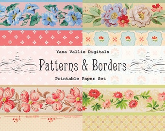Vintage bloemencollage, afdrukbaar collageblad, junk journal papers, instant digitale download