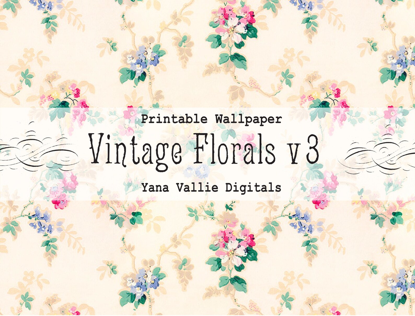 Printable Antique Wallpaper, Vintage Floral Digital Paper, Junk Journal ...
