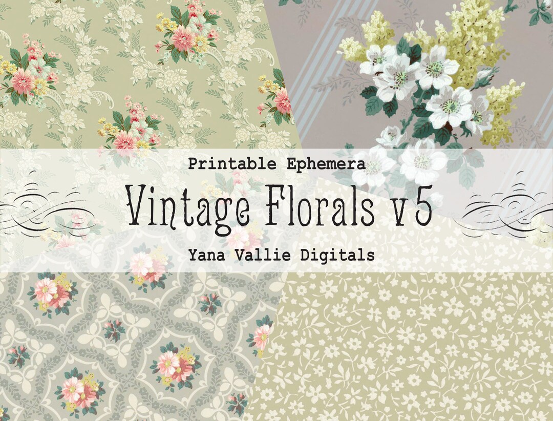 Vintage Floral Wallpaper Printable Paper, Antique Flowers Set, Junk ...