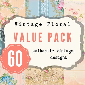 Printable Vintage Wallpaper, Antique Junk Journal Paper, Floral Pattern Designs, instant digital download
