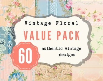 Printable Vintage Wallpaper, Antique Junk Journal Paper, Floral Pattern Designs, instant digital download