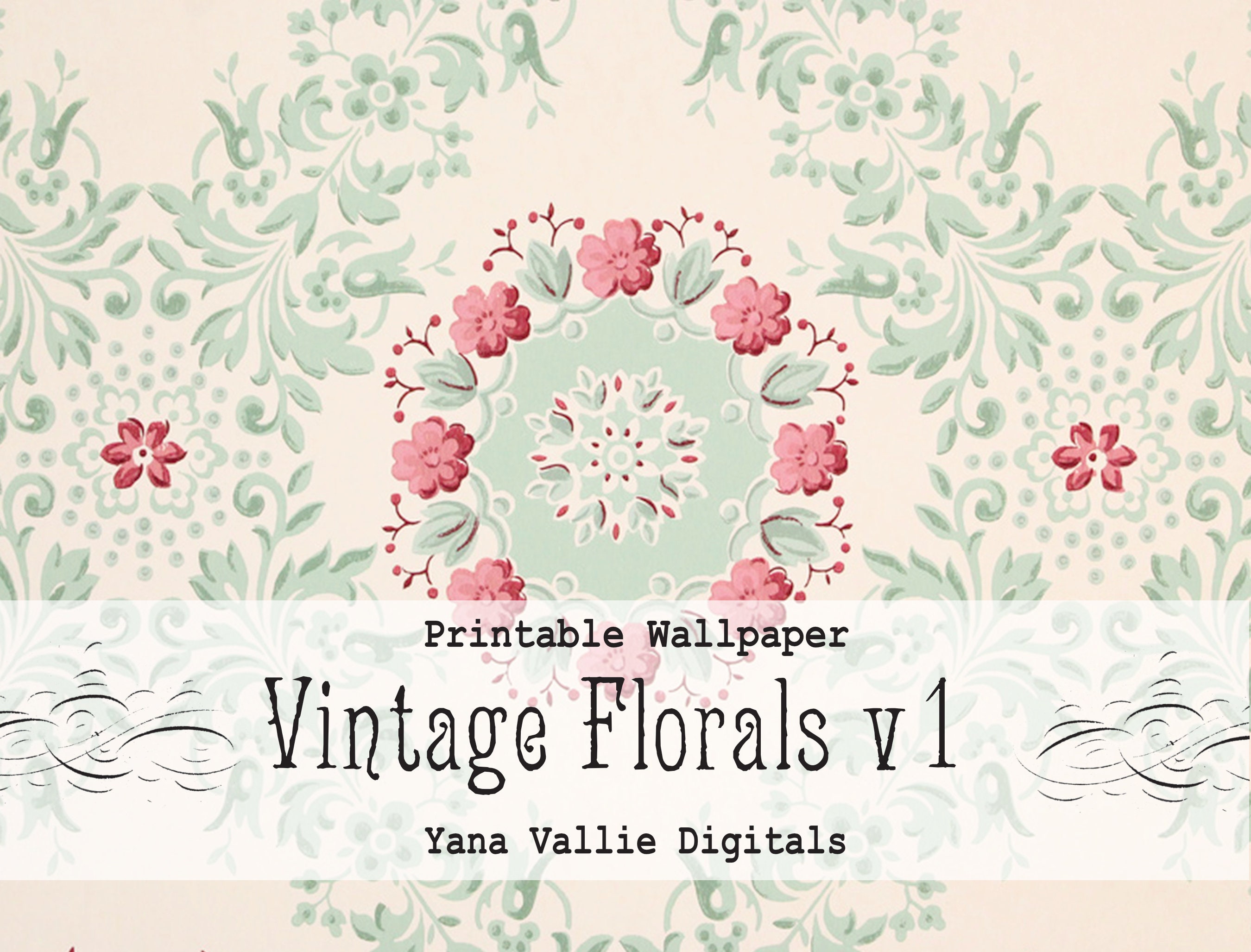 Vintage Floral Wallpaper Printable Paper Antique Flowers Set - Etsy