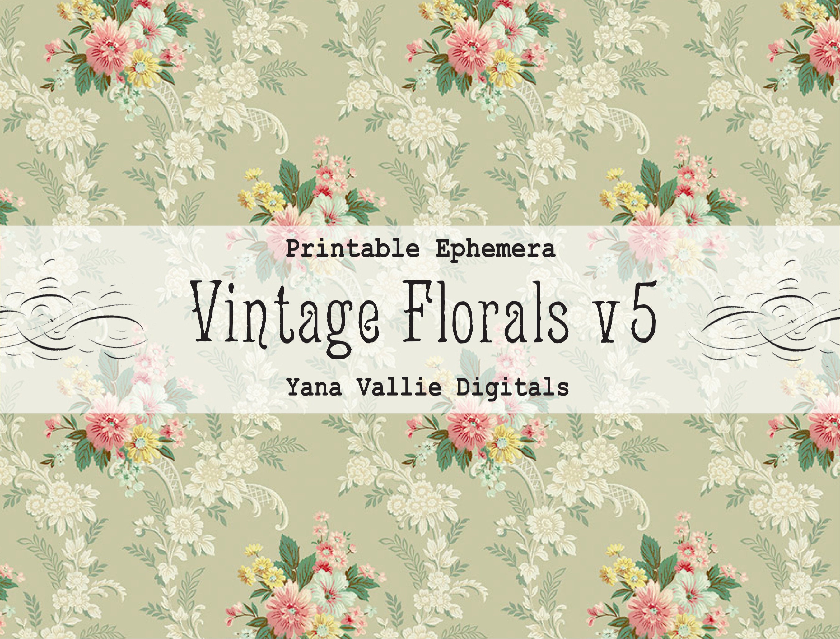 Vintage Floral Wallpaper Printable Paper, Antique Flowers Set, Junk ...