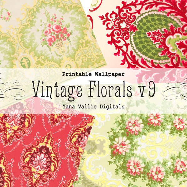 Antique Wallpaper, Authentic Vintage Florals form the 1900s, Printable Junk Journal Paper, Roses, Flowers, instant digital download