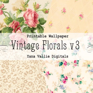 Printable Antique Wallpaper, Vintage Floral Digital Paper, Junk Journal/Scrapbooking background, roses/lace/floral pattern, instant download