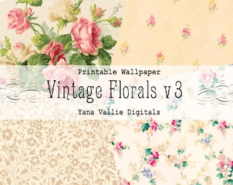 Printable Antique Wallpaper, Vintage Floral Digital Paper, Junk Journal/Scrapbooking background, roses/lace/floral pattern, instant download