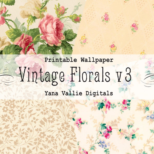 Printable Antique Wallpaper, Vintage Floral Digital Paper, Junk Journal/Scrapbooking background, roses/lace/floral pattern, instant download